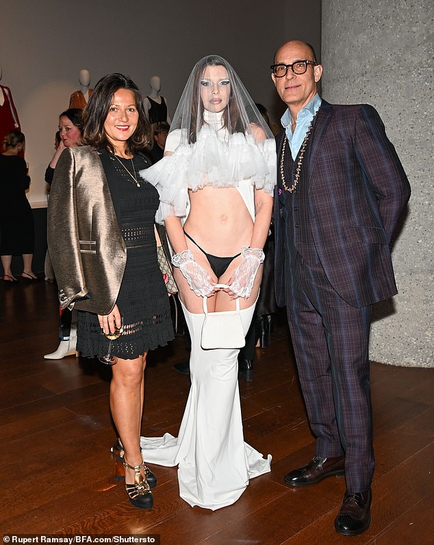 Karina Sokolovsky, Julia Fox and Frank Everett pose at Sotheby's Celebrations Visions of America