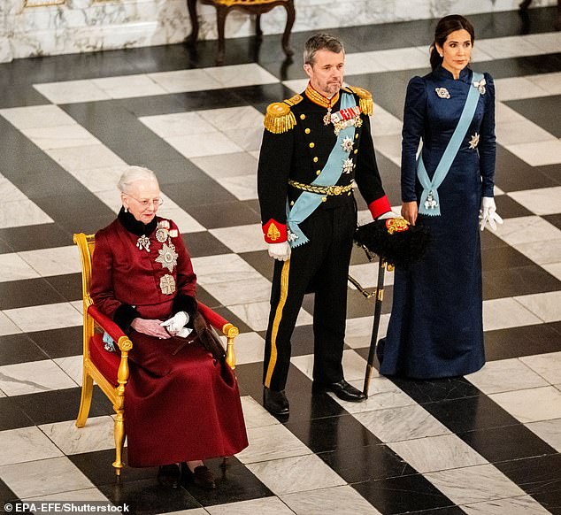 Danish Queen Margrethe, Crown Prince Frederik and Crown Princess Mary greet the diplomatic corps on the occasion of the New Year at Christiansborg Palace in Copenhagen