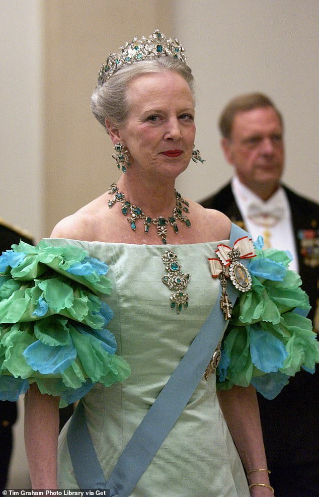 Queen Margrethe of Denmark attends a reception at Christiansborg Palace to celebrate her son's upcoming wedding