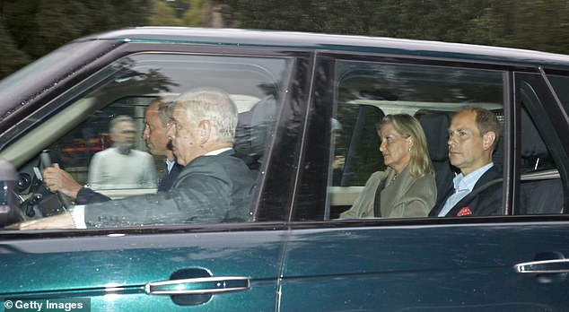 Prince William drives Prince Andrew, Prince Edward and Sophie, now Duchess of Edinburgh, to Balmoral on the day of the Queen's death