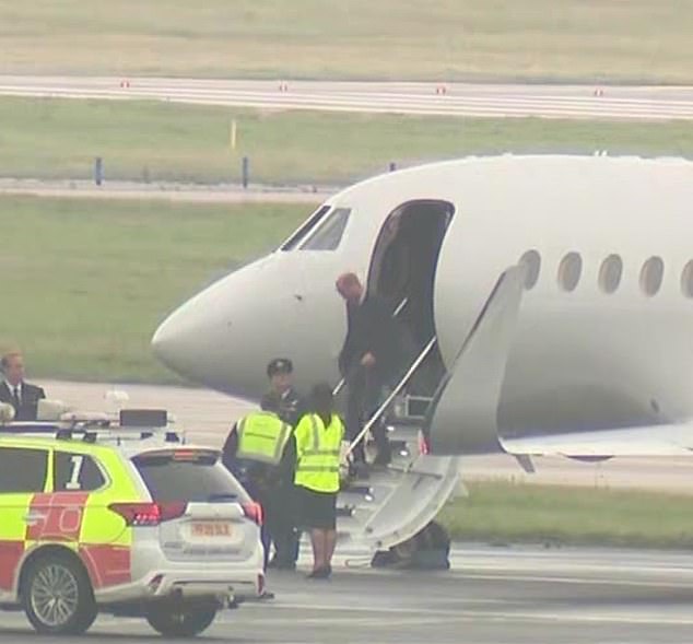 Prince William steps off the plane in Aberdeen as members of the royal family gather at Balmoral on the day she died in September 2022