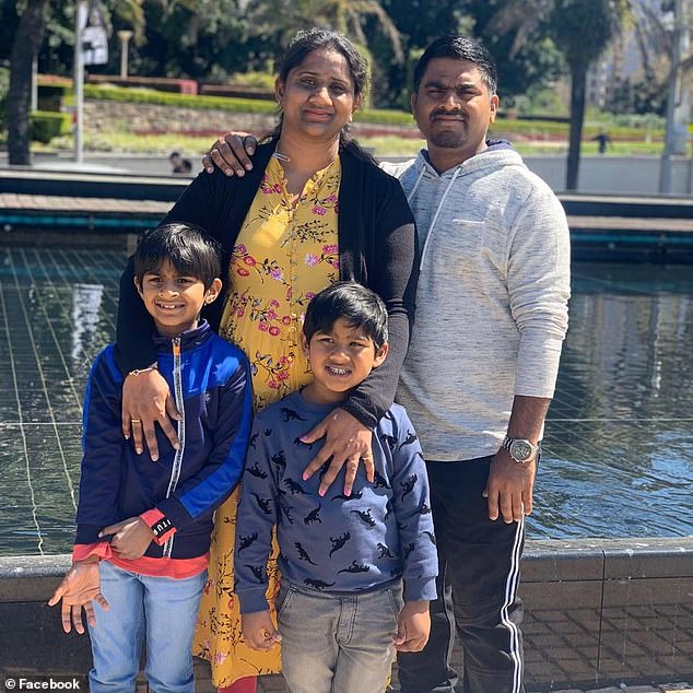 Mrs Thirumalareddy (pictured left) was at the family home with her two boys (pictured centre) at the time of the incident