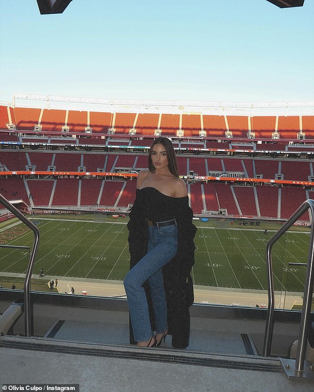 The former beauty queen shared several photos of herself standing in the empty football stadium where her future husband plays with the San Francisco 49ers