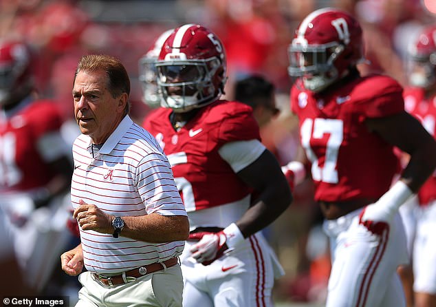 Alabama Crimson Tide head coach Nick Saban leads the team out of the tunnel in Week 4