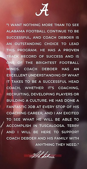 Saban released his own statement on Friday