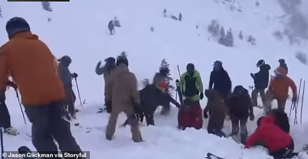 Dozens of people could be seen on the slopes helping to get Janet to safety