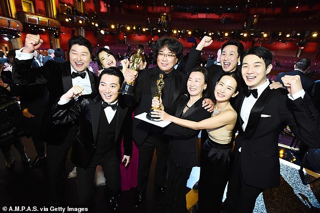 Parasite became the first non-English film to win Best Picture at the Academy Awards (pictured in February 2020 at the Oscars in Hollywood)