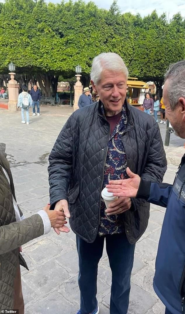 Clinton was captured along with tourists in the main square of San Miguel de Allende, Guanajuato