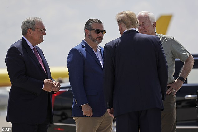 Former President Donald Trump visited El Paso after the 2019 massacre and was greeted by then-Mayor Dee Margo and U.S. Senators Ted Cruz and John Cornyn