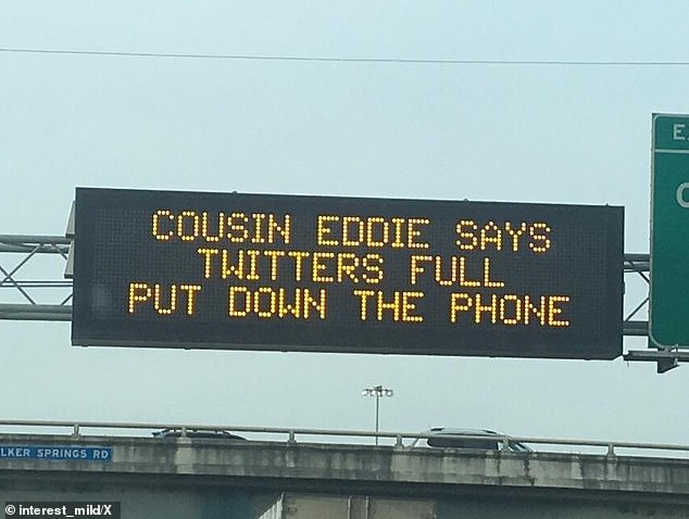 The signs are sometimes the equivalent of bad dad jokes - this one refers to Cousin Eddie from National Lampoon's Vacation