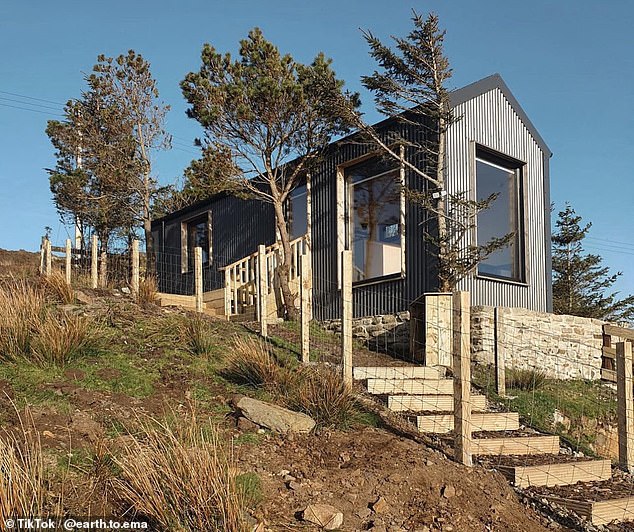 The couple bought a property with room for an extension and Frazer started building a small holiday cottage (above)