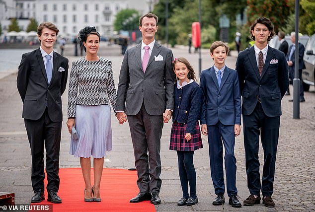 From left to right: Felix (SEVENTH), Marie, Prince Joachim (FIFTH), Athena (NINTH), Henrik (EIGHTH) and Nikolai (SIXTH) in September