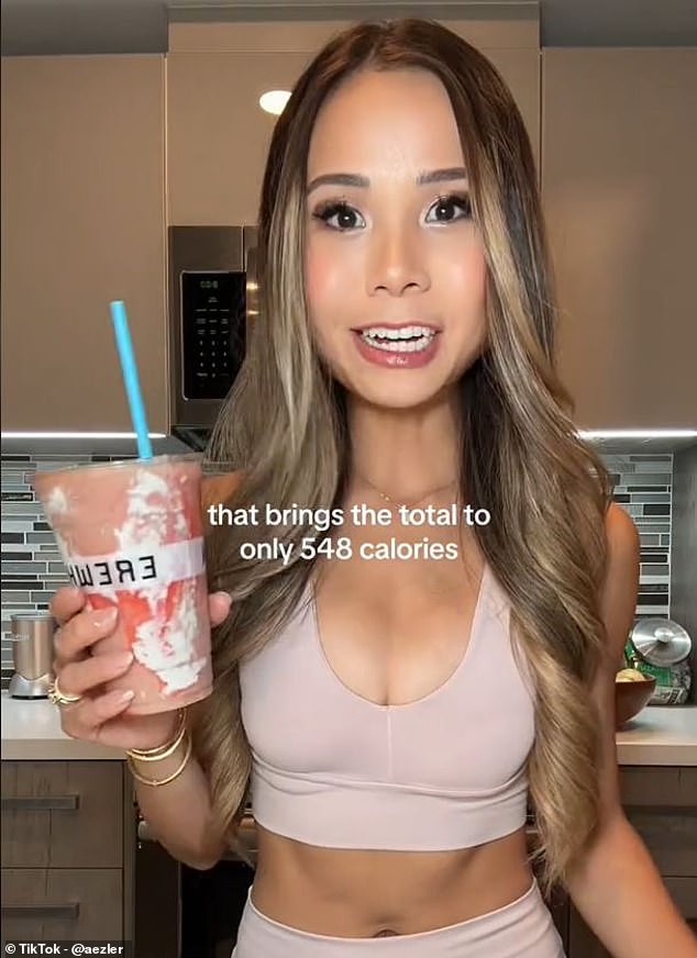 Angie, a fitness influencer, tried to make Hailey's smoothie at home and calculated a total of 548 calories