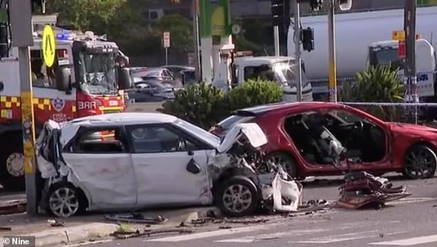 The wreckage stretched across three lanes of one of Sydney's busiest roads and debris had flown onto another road, but miraculously no one was seriously injured.