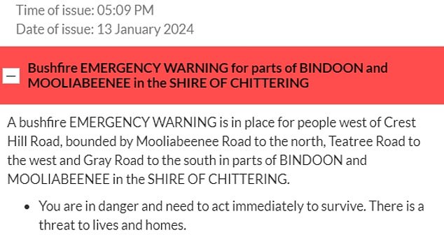 The WA Fire Service issued this warning as the firefighter continued to battle the fire