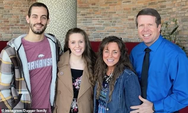 Jill explained that one of the key pillars of the Institute In Basic Life Principles values ​​was “authority” (Derick and Jill pictured with her parents, Michelle and Jim Bob)