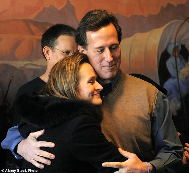 Somehow, Santorum (pictured with his wife Karen in Iowa in 2012) upended the political establishment in a late wave, humiliating Republican Party luminaries like Mitt Romney and Newt Gingrich.