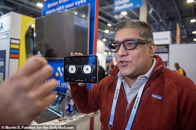 Neil Sarkar, CEO of MindLink Air (pictured) told DailyMail.com that the glasses can detect small changes in your eyes over months and years of use and raise early alarms about dementia, seizures or other brain conditions.