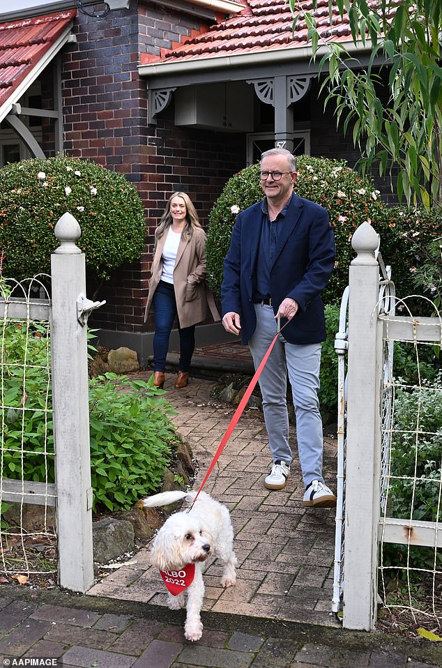 Anthony Albanese is pictured outside the Marrickville home he owns with partner Jodie Haydon