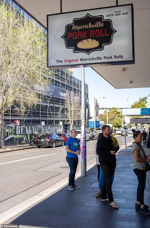 Anthony Albanese is pictured queuing for a pork sandwich in Marrickville