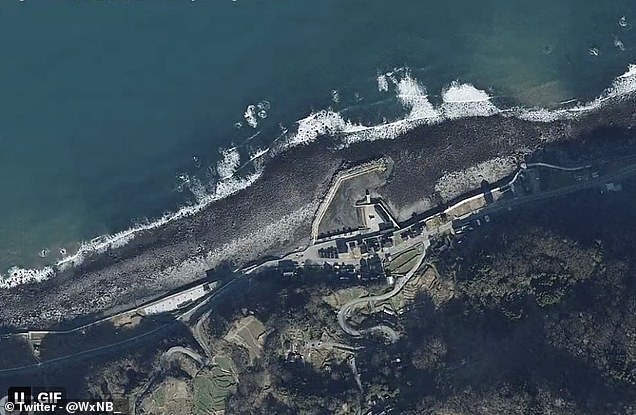 AFTER: Land disturbance occurred along the entire coast of the Noto Peninsula, as these photos show, drying up ports and creating new beaches