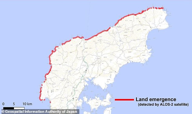 A network of GPS stations at strategic points in the country shows how much the land has moved after an earthquake.  In this case, the system revealed that the land had shifted as much as 5 feet (130 cm) westward