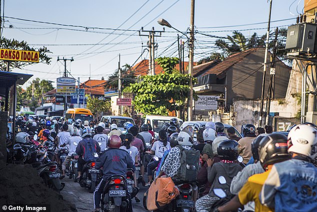 Traffic in Bali, especially around Kuta (pictured), is notoriously busy