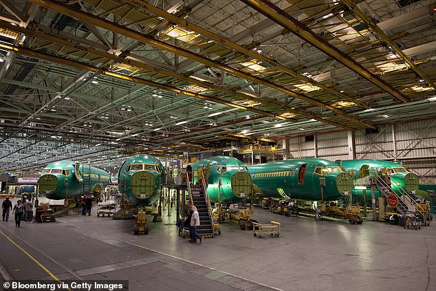 Boeing Co.  737 fuselage sections are on the assembly floor at Spirit AeroSystems in Wichita, Kansas in a file photo