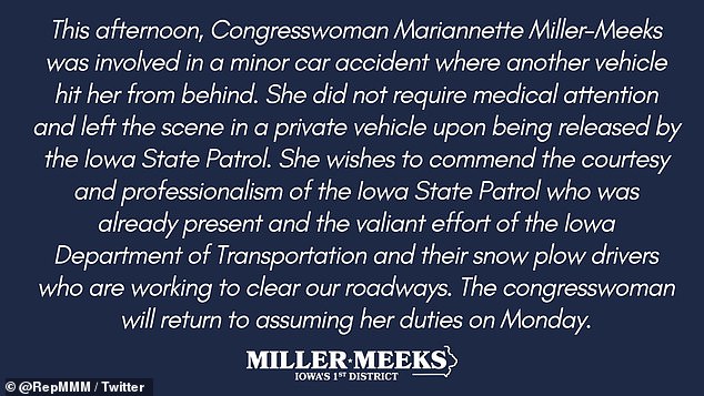 Representative Ashley Hinson, from a neighboring district, stepped in at the last minute to open the program instead of Representative Mariannette Miller-Meeks