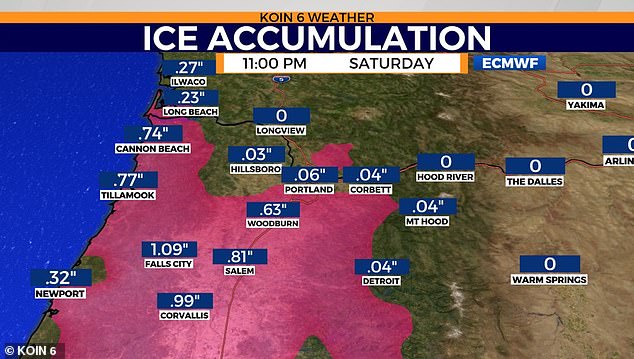 Heavy ice accumulations are forecast to blanket Portland through the holiday weekend