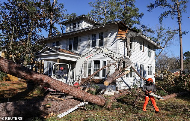 Images of the tornado's aftermath showed downed trees and power lines in Bamberg, SC