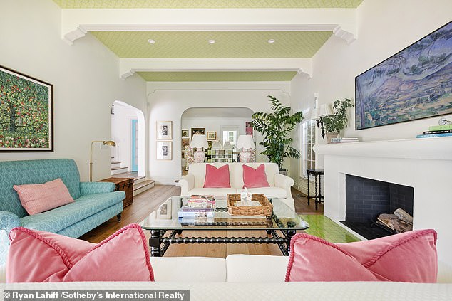 The house underwent renovation after its purchase in 2019. The exposed beamed ceilings have been preserved