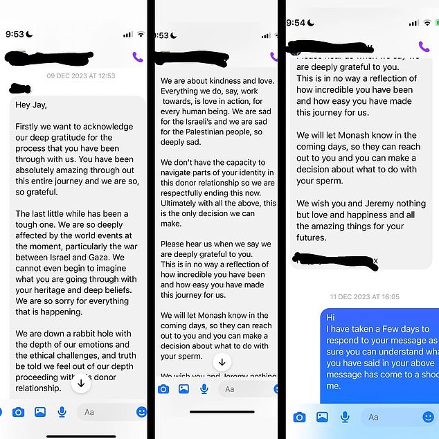 Mr Lazarus, who is gay, had his generous offer to help another gay couple have a child thrown back in a blunt message saying: 'We do not have the ability to navigate parts of your identity in this donor relationship '