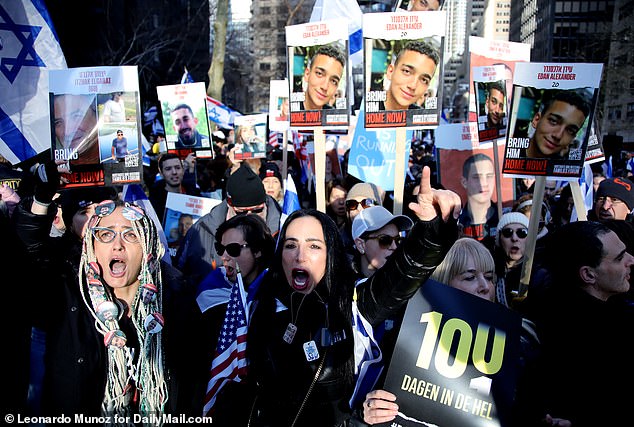 Hundreds gathered at the UN on Friday to demand the hostages' release