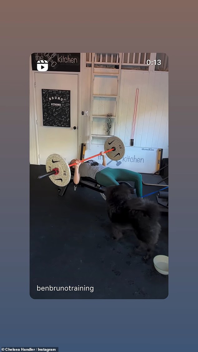 Handler also shared a video of herself exercising in the company of her new four-legged friend