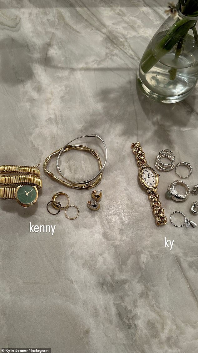 She also posted a photo of their jewelry next to her many silver rings and earrings next to a vintage gold watch and chain.