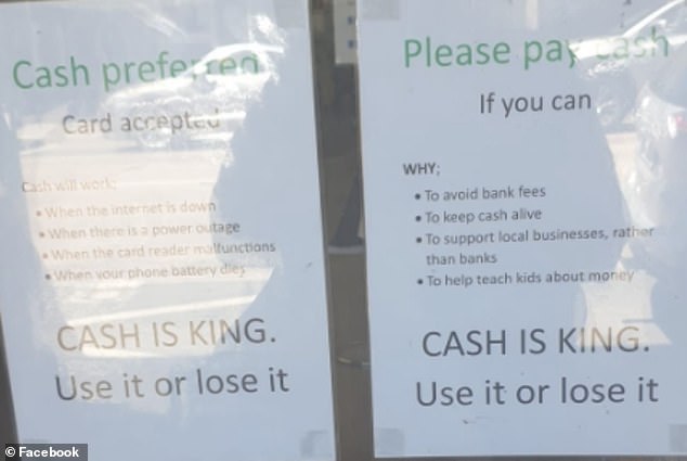 A shop (pictured) in the Victorian town of Kyabram, 200 kilometers north of Melbourne, asks people to 'Please pay cash if you can'