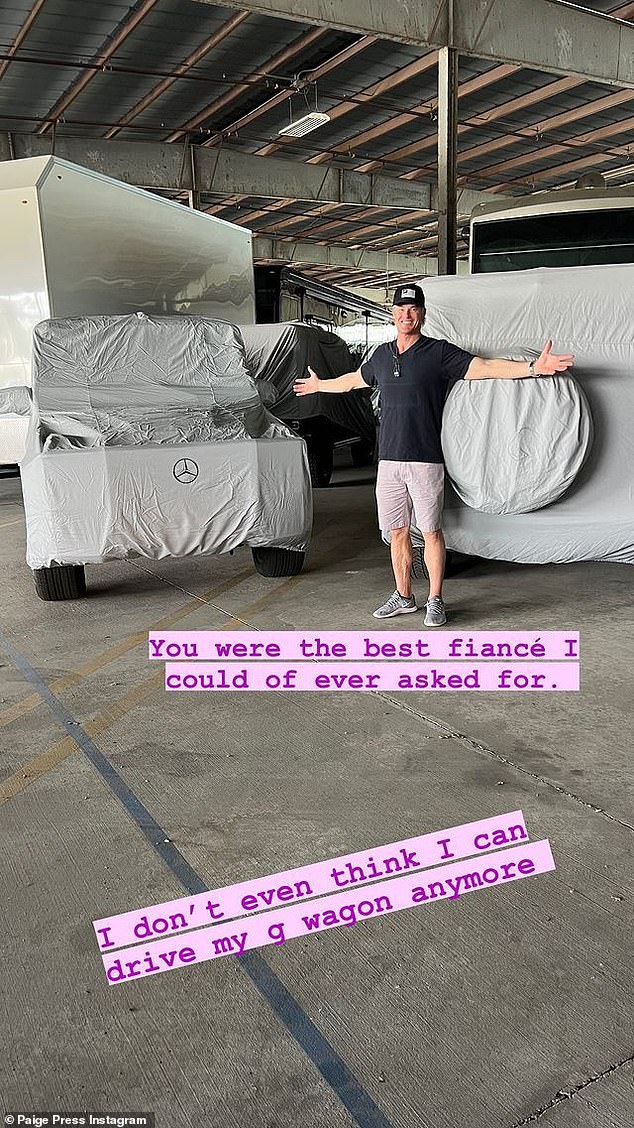 “You were the best fiancé I could have ever asked for,” she posted alongside a photo of him surprising her with matching Mercedes-Benz G-Class SUVs.  'I don't even think I can drive my g-wagen anymore'