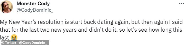 One joked: 'My New Year's resolution is to start dating again but I've said that for the last two new years and haven't done it so let's see how long this lasts'