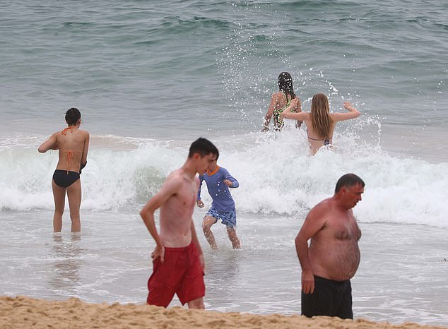 Despite the gloomy day, many still enjoyed a dip at Coogee Beach on Monday