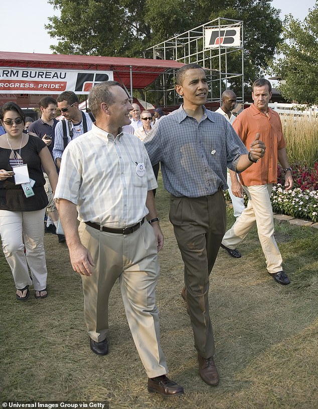 Senator Barack Obama of Illinois is captured while walking around the Iowa State Fair in Des Moines in August 2007.  Obama defeated front-runner Hillary Clinton in the Iowa caucuses and, after a tough primary, eventually won the White House from Senator John McCain in 2008.