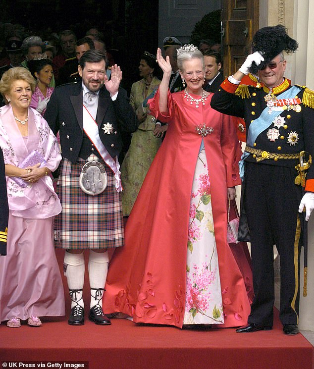 Mary's stepmother Susan and father John Donaldson join Queen Margrethe II and Prince Henrik of Denmark at the wedding of their son, Crown Prince Frederik and Mary