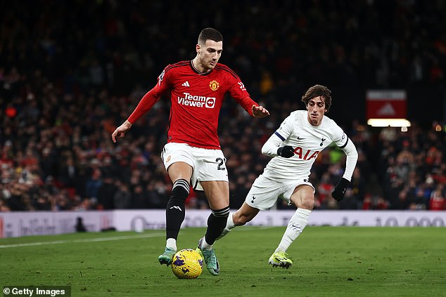 Diogo Dalot (L) performed solidly as a wing-back, both defensively and offensively