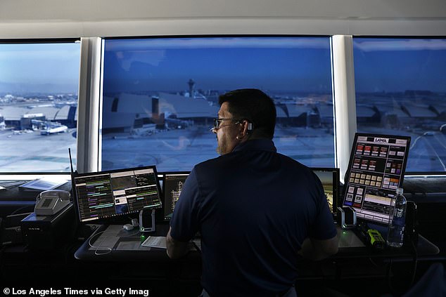 An air traffic controller ensures the safe and efficient movement of aircraft to the arrival and departure gates, seen here at LAX airport