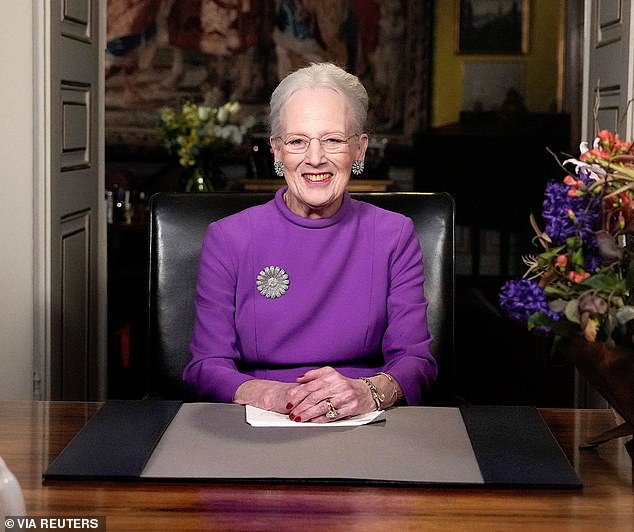 Queen Margrethe II gives a New Year's speech announcing her abdication from the Palace of Christian IX, Amalienborg Castle in Copenhagen, Sunday, December 31, 2023