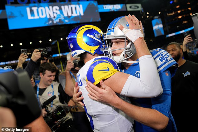 Stafford and Goff exchanged a post-game hug before leaving the field