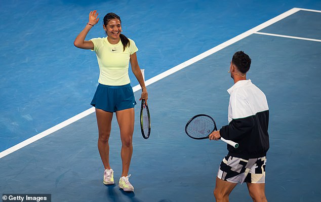 The 27-year-old will face Austrian Sebastian Ofner in the first round at his home Grand Slam, but has already shared center court with Emma Raducanu this year (pictured)