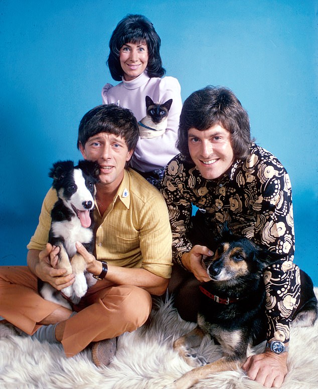 Shini's hiring comes four months after insiders shared their fears for the show's future (pictured: former presenters John Noakes holding Shep the dog, Valerie Singleton holding Jason the cat and Peter Purves holding Petra in 1971)