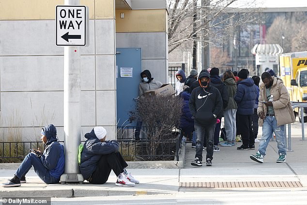 Migrants are seen at the landing zone in the West Loop on Friday, January 5, 2024 in Chicago