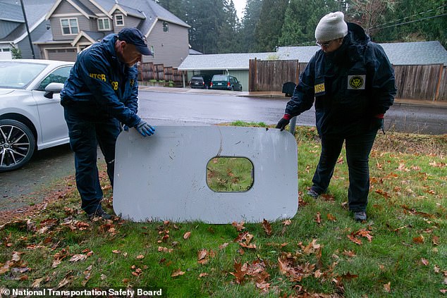 In the photo, investigators recovered the door plug from the backyard of a home in Cedar Hills, Oregon